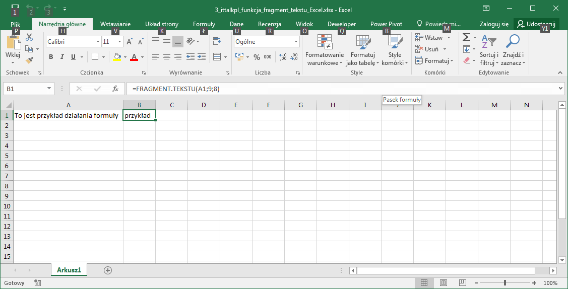 Funkcja Fragment Tekstu Excel