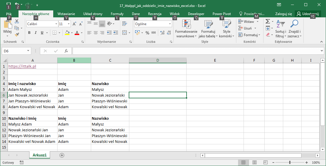 Jak połączyć imię i nazwisko w Excel